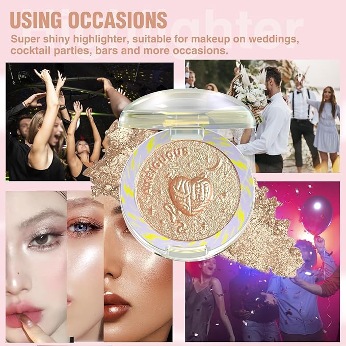 Glitter Sparkly Face Highlighter Makeup Palette Shimmer Radiant Glow Illuminator Iluminadores de Maquillaje 6g (03 Aurora Purple)