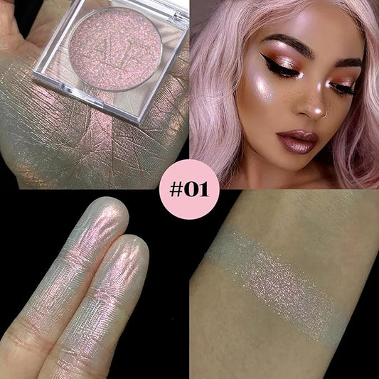 Highlighter Makeup Palette, Long Lasting New Formula, Fairy-like Sheer Glow, Translucent Pink and Silver Shimmer, Ideal for Face and Body Contour and Cheek Highlight,#1