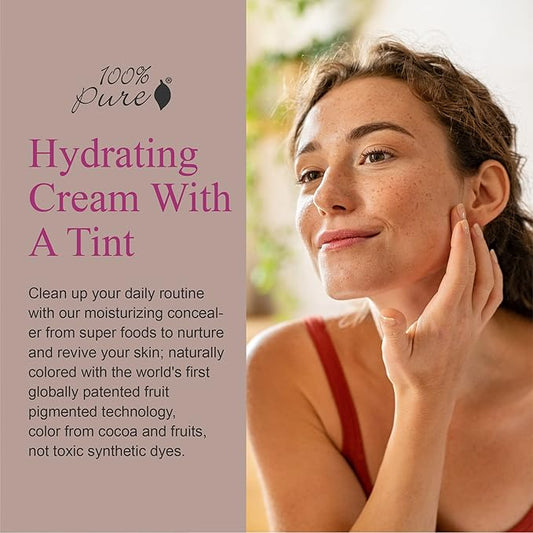 100% PURE Tinted Moisturizer Anti-Aging Face Makeup - Fruit Pigmented Cocoa Light to Medium Coverage & Dewy Glow - Lightweight Foundation Deep Skin w/Neutral Undertone - Vegan - 1.7 Fl Oz