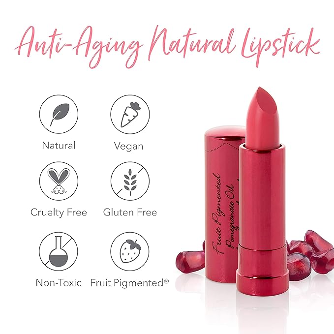 100% PURE Pomegranate Oil Anti-Aging Lipstick Long Lasting, Vibrant Makeup - Moisturizing Cocoa Butter Satin Finish - Vegan Fruit Pigmented Primrose Color (Pink) - 0.15 oz