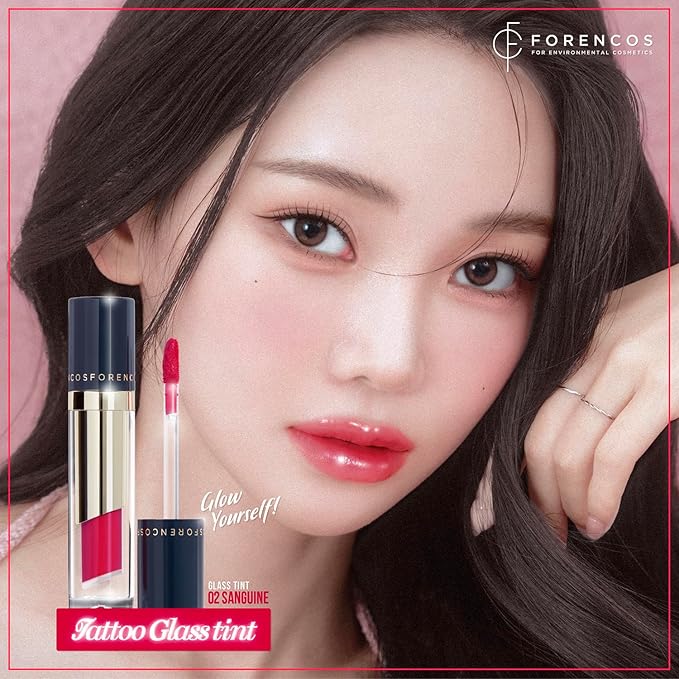 FORENCOS Tattoo Glass Lip Gloss Tint, Korean Glossy Tint/Stain, High Pigmentation, Glasting Shine, Long Lasting, Moisturizing, Lightweight, Non-Sticky Formula (02 Sanguine)