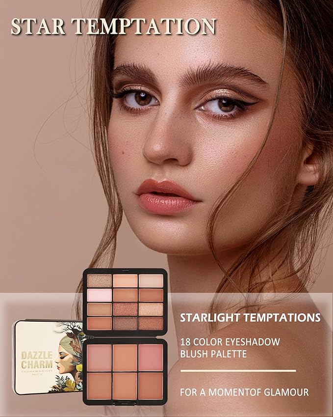 Glitter Matte Eyeshadow Blush Palette-18 Colors Multiuse Makeup Palette for Eye Cheeks,Long-lasting Waterproof Matte Shimmer Colored Portable Makeup,Mother's Day Makeup Gift Set for Women-01