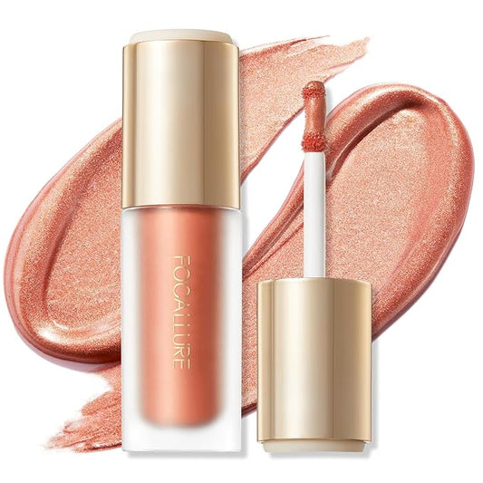 FOCALLURE Shimmer Liquid Highlighter, Smooth Cream Formula and Non-greasy Finish,Delivers a Natural Glow, Long Lasting Illuminator Highlighter Face Enhancing Makeup,Blazing Heart
