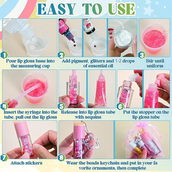 Make Your Own Lip Gloss Kit, JCOOS Lip Gloss Making Kit, 94PCS Fun Keychain DIY Lipgloss Sets for Girls, Flavored Moisturizing Glitter Lip Kit, Kids Lip Gloss, Tween Girls Trendy Stuff Christmas Gifts