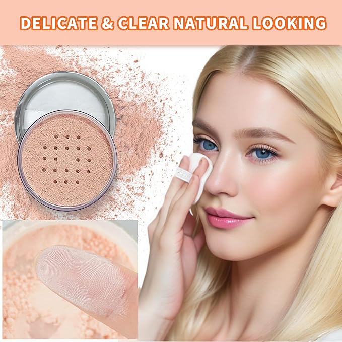 BLUE LOVE 2Pcs Loose Setting Powder Makeup for Face Set, Oil Control Smooth Face Makeup Finishing Powder Foundation, Waterproof Cosmetic Powder Loose Face Powder Compact for Oily Skin