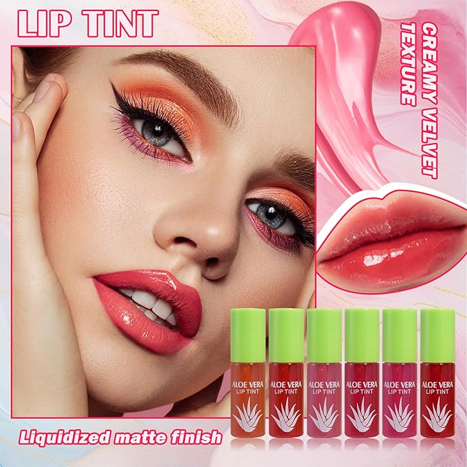 6 Colors Lip Tint Stain Set,Mini Liquid Lipstick Moisturizing Long Lasting Plumping High Pigmented Lip Gloss Set,Lightweight Non-Stick Cup Matte Lipstick for Waterproof Cheek and Lip Tint Makeup C