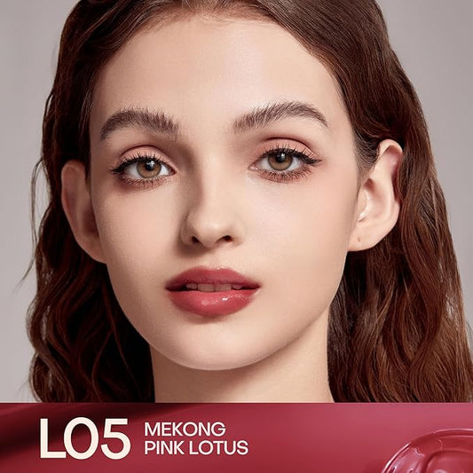 Mistine Lip Gloss Thai latte Long Lasting Lip Glaze Non-sticky Lip Tint Gloss with 1% Peptide Glossy Finish L05 Mekong Pink Lotus 0.1 fl oz 1 Count