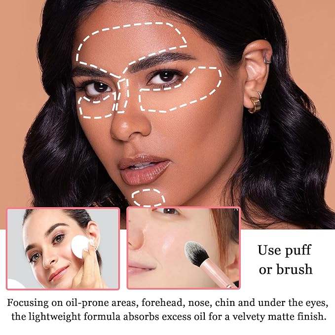 2PCS Loose Setting Powder with Cosmetic Brush,Waterproof Loose Powder Makeup,Natural Matte Translucent Powder Setting Powder,Oil Control Loose Face Powder for Women and Men