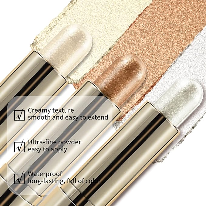 Boobeen Highlight and Glow Shimmer Cream Makeup Contour Stick - Highlighter Bronzer Waterproof Long-lasting Face Glitter Makeup, Pack of 1