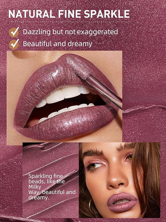 Glitter Liquid Lip Gloss, Matte Metallic Diamond Shimmer Lipstick Lip Gloss, Waterproof Long Lasting Bold Nonstick Moisturizing Shimmer Lip Glaze Makeup, for Women and Girls (#01)