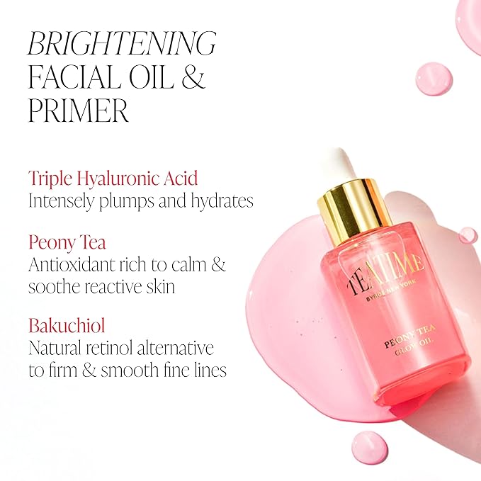 Byroe Peony Face Oil and Primer | Smooth and Hydrate for Flawless Makeup Base | Brighten Skin and Boost Moisture with Hyaluronic Acid & Bakuchiol | Vegan 1.01 FL Oz