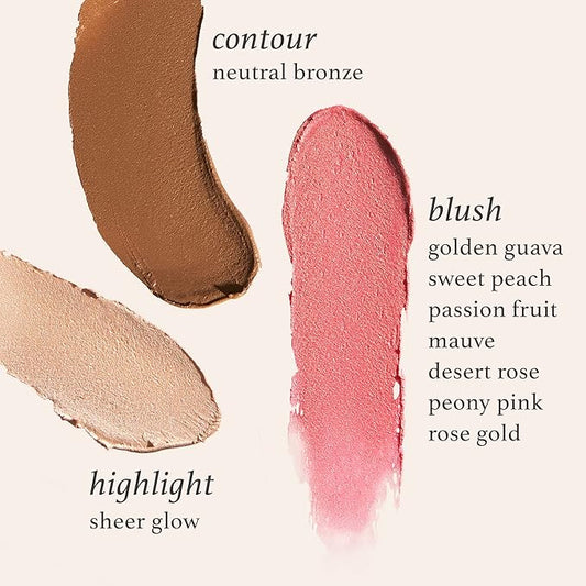 Julep Skip The Brush Cream to Powder Blush Stick Trio - Blendable and Buildable Color - 2-in-1 Blush and Lip Makeup Stick, Rose Gold, Neutral Bronze, Sheer Glow