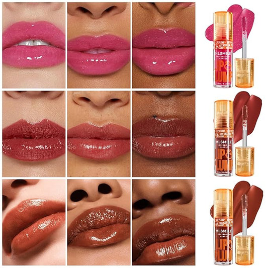 3-Color Duck Lip Plumper Gloss - High Pigment, Hydrating Lip Glow Oil, Balm Set for Women (Vegan, Set B)