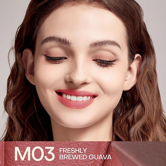 Mistine Cream Lip Gloss Thai latte Long Lasting Lip Gloss Non-sticky Silk Smooth Mist Matte Finish Lip Tint Gloss M03 Freshly Brewed Guava 0.1 fl oz 1 Count