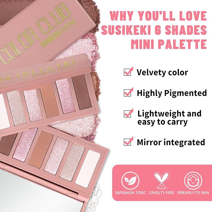 2PCS 6 Colors Mini Naked Eyeshadow Palette Makeup Set Neutral Nude Eye Shadow Blush-colored & Olive-colored Matte Shimmer Make Up Pallet with Mirror Highly Pigmented Travel Size Gift Kit