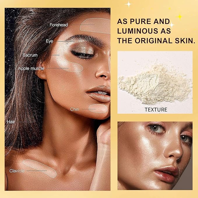 Face Highlighter Powder Stick, Pearl White Shimmer Glitter Loose Powder Brush Stick, Contouring Brighten Patting Powder Makeup for Face Body Cheeks, Longlasting Glow Highlighters Makeup