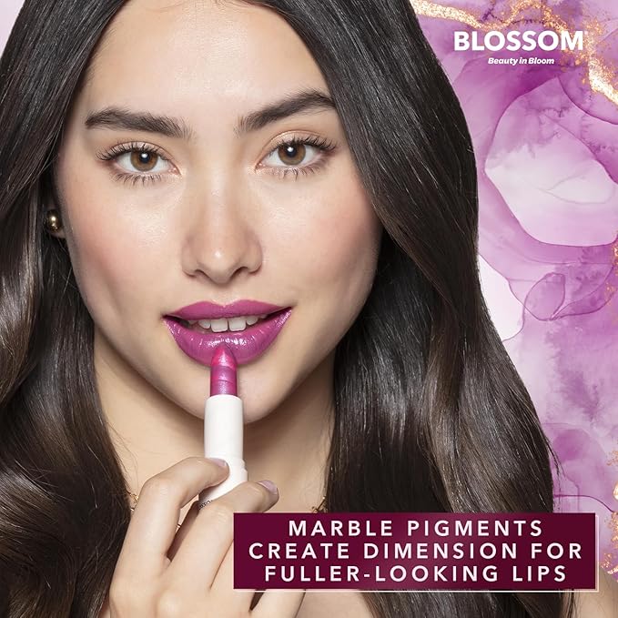Blossom Marble Shimmer Lip Balm Moisturizing Lipstick with Shea Butter, Jojoba, Olive Oil, 0.12oz/3.5g, Berry