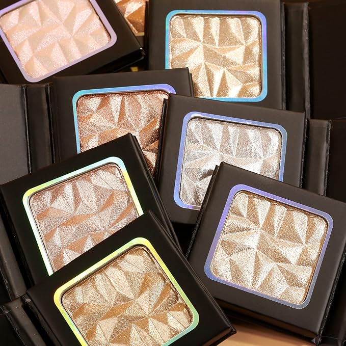 Highlighter Shimmer Makeup Palette Bronzer Color, Shimmering Highlightering Pallet, Shimmery Highlighter for Face/Body/Eyes,Sparkly Shade for Dark Skin, Highly Pigment illuminate Silky Powder, Brown Shiny Color Powder
