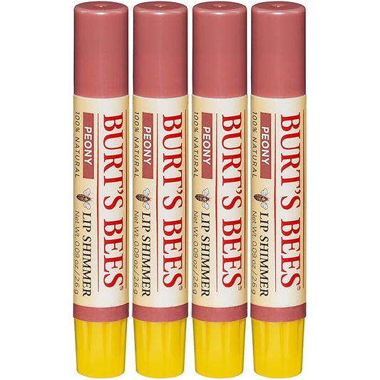 Burt's Bee's Lip Shimmer, Peony - 0.09 Ounces each (Value Pack of 4)