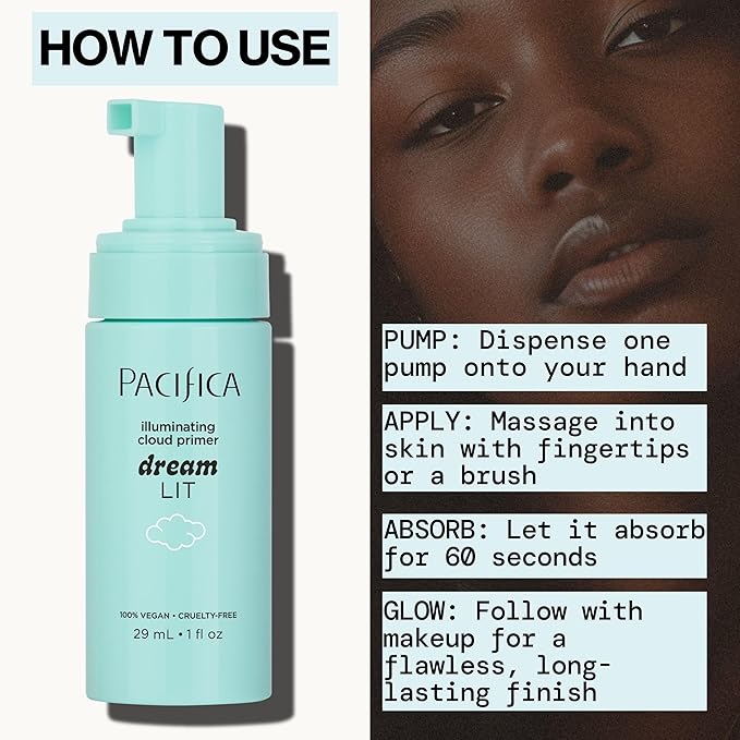 Pacifica Dreamlit Illuminating Foaming Primer with Vitamin C & Hyaluronic Acid – Hydrating Brightening Face Makeup Base for Glowing, Long-Lasting Foundation Wear – 1 fl oz Clean Beauty Vegan Formula