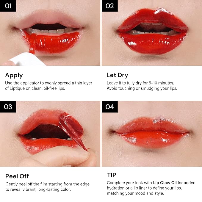 Liptique Korean Lip Stain Peel Off - 24 Hour Long Lasting Lip Tattoo, Waterproof & Transfer Proof, Nourishing & Hydrating Lip Tint for Women, Instant Plumping Lip Tints Peel Off (004 ROSITE)
