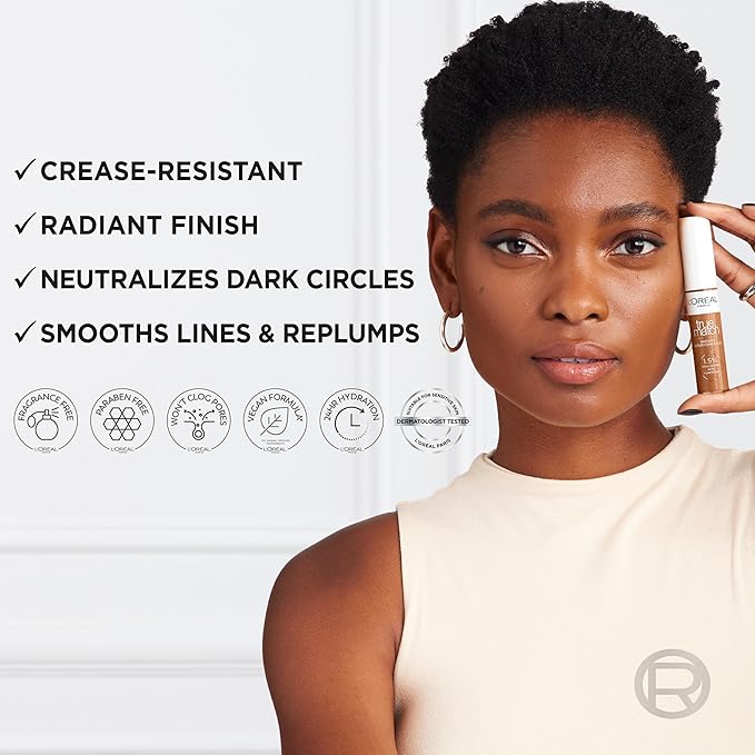 L'Oreal Paris True Match Radiant Serum Concealer, Brightening Under Eye Concealer Make Up with 1.5% Hyaluronic Acid and Caffeine, W7, 0.33 Oz