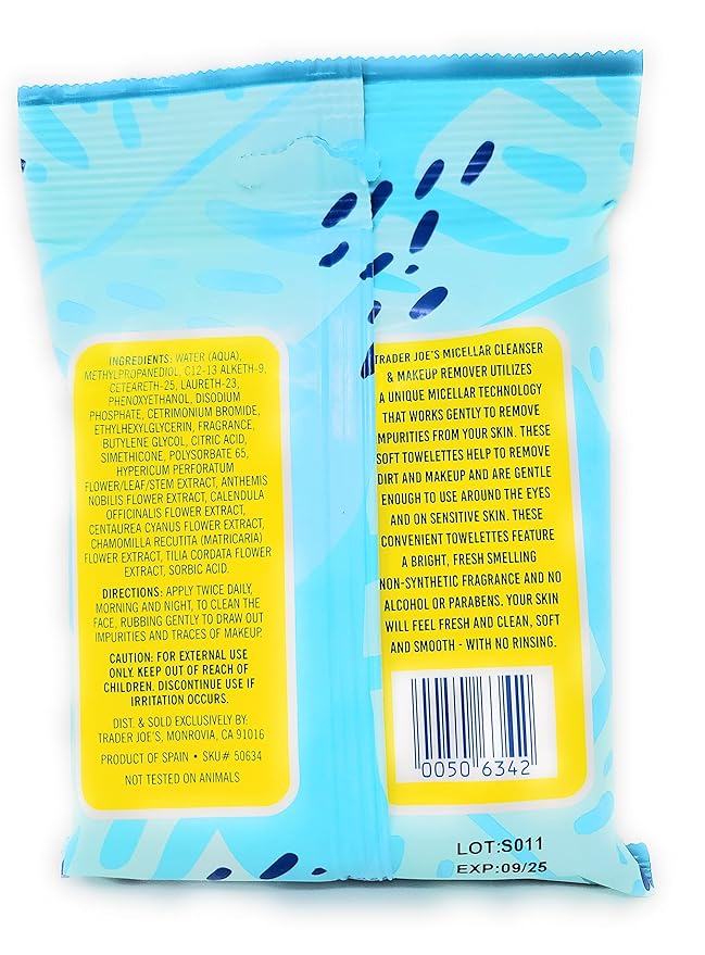 Micellar Cleanser and Makeup Remover 20 Pre-Moistened Towelettes 7.87 in x 7.87 in - Pack of 2
