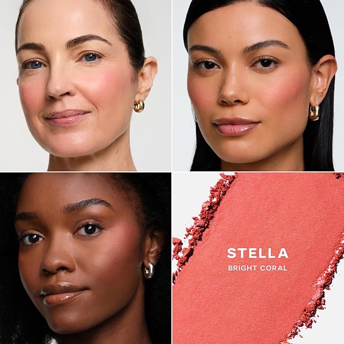 Saie SuperSuede Baked Blush - Talc-Free Powder Blush for All Day Wear - Enriched with Plant-Derived Squalane + Glycerin to Help Moisturize Dry Skin - Stella (.01 Ounce)