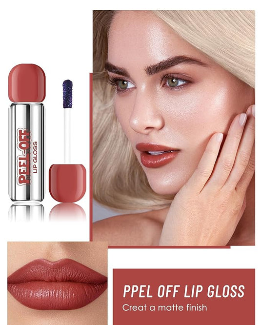 Peel Off Lip Stain, Matte Nude Liquid Lip Stain Peel Off Lip Liner Tattoo Non Stick Lip Gloss, Long Lasting Waterproof Red Lip Tint Lipstick Intense Lip Color Highly Pigmented for Women Lip Makeup-04