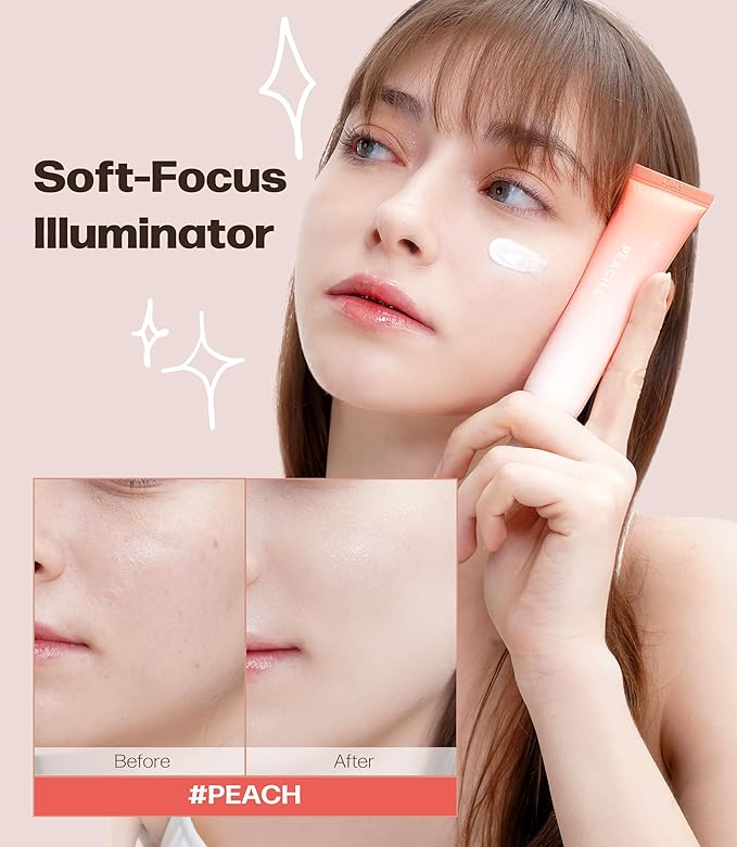 PEACH C Peach Glow Make Up Base - Hydrating, Moisturizing, Illuminating Pearl Make Up Base - Lightweight, Smudge-Proof & Pearly Shimmer Korean Makeup Primer Illuminating Face Cream (1.18 fl oz)