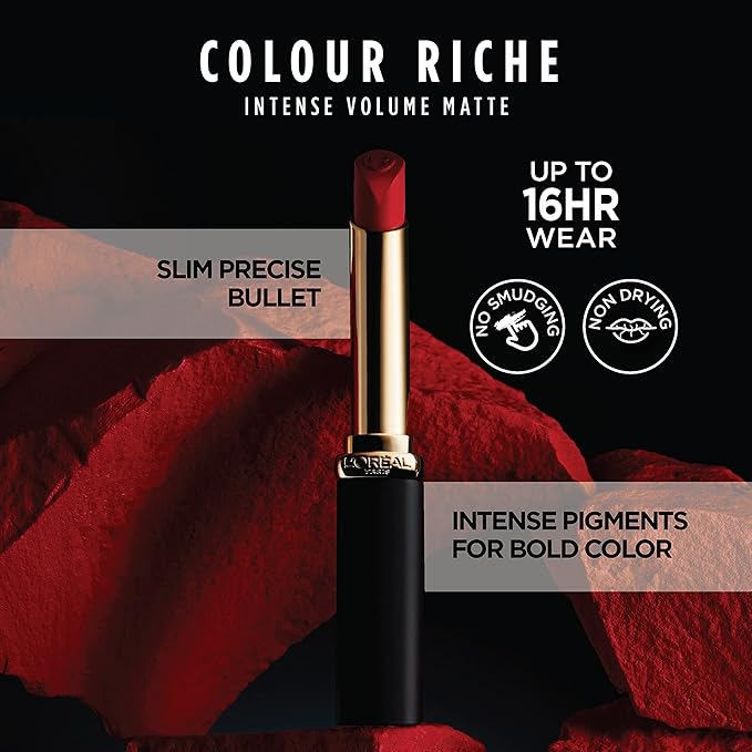 L'Oreal Paris Colour Riche Intense Volume Matte Lipstick, Lip Color Infused with Hyaluronic Acid for up to 16hr All Day Comfort, Le Rouge Avant-Garde, 0.06 oz