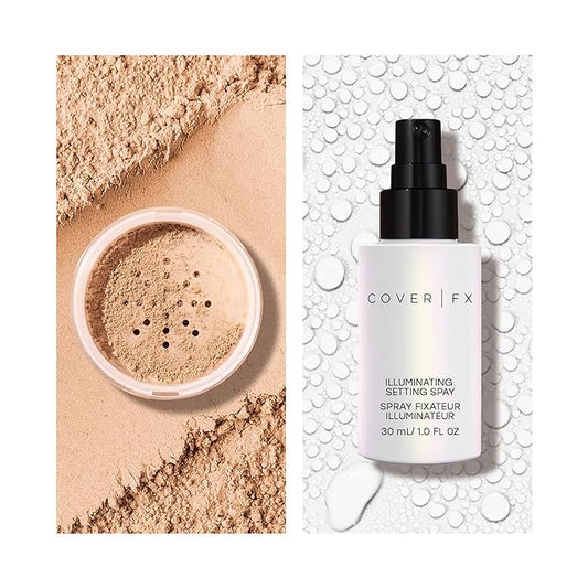 COVER FX Illuminating Setting Powder Duo - Light - Lightweight Finishing Powder - Sets Makeup All-Day