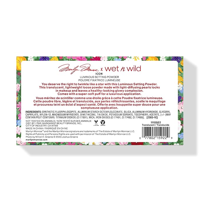 wet n wild Marilyn Monroe Collection Loose Setting Powder, Luminous Finish with Light-Diffusing Pearls – Translucent