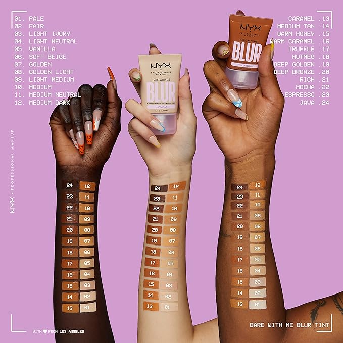 NYX PROFESSIONAL MAKEUP Bare With Me Blur Skin Tint Foundation Make Up with Matcha, Glycerin & Niacinamide - Espresso