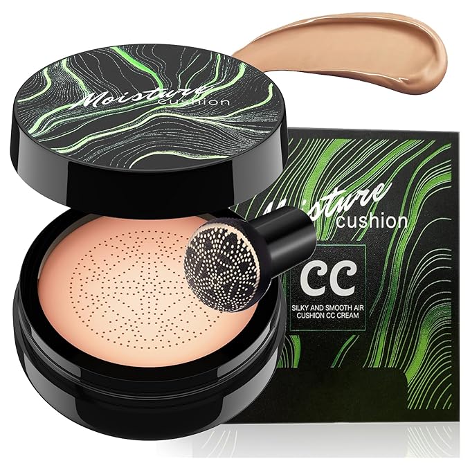 Mushroom Head Air Cushion CC Cream - Moisturizing & Oil Control BB Cream Foundation Create Long-Lasting, Waterproof Makeup Base Primer, Concealer Full Coverage for All Skin Types (Medium Deep)
