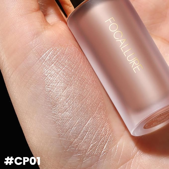 FOCALLURE Shimmer Liquid Highlighter, Smooth Cream Formula and Non-greasy Finish,Delivers a Natural Glow, Long Lasting Illuminator Highlighter Face Enhancing Makeup,CP01 Miracle Focus