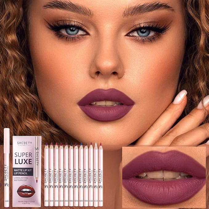 12 Colors Lip Liner Combo, Matte Nude Lipstick Long Lasting and Non-removal Waterproof Smooth Ultra Fine Texture High Pigmented Lip Plumping Brown Black Color Lip Pencil Makeup