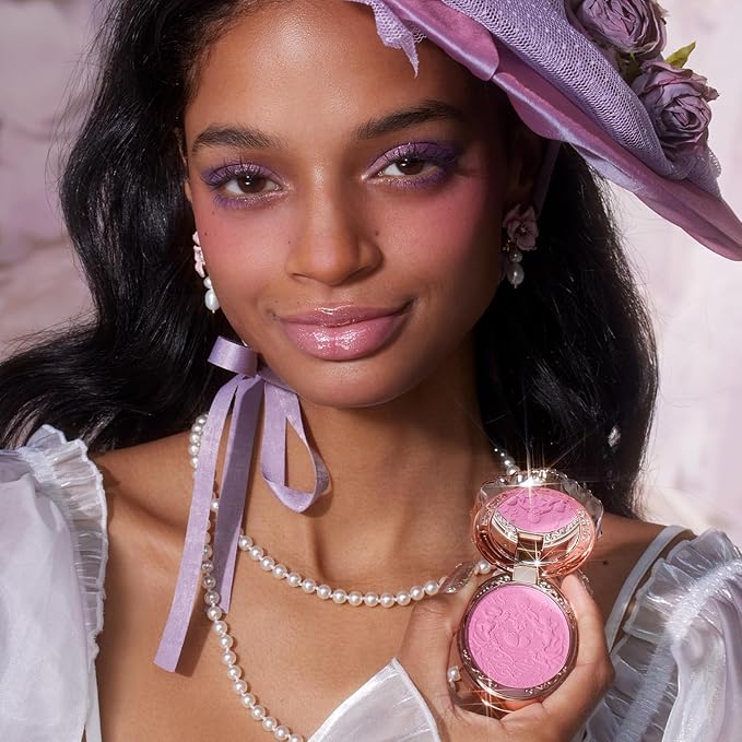 Flower Knows Violet Strawberry Rococo Embossed Blush G02 Little Cranberry+Butterfly Cloud Collar Angled Powder Brush Frosty Wisteria