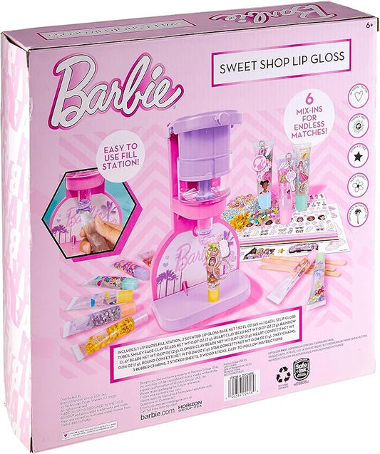 Horizon Group USA Barbie Sweet Shop Lip Gloss Making Kit, Makes 12 Barbie Accessories, Barbie Lip Glosses & Keychains, Arts and Crafts kit for Kids Ages 6+, Gifts for 6 Year Old Girl