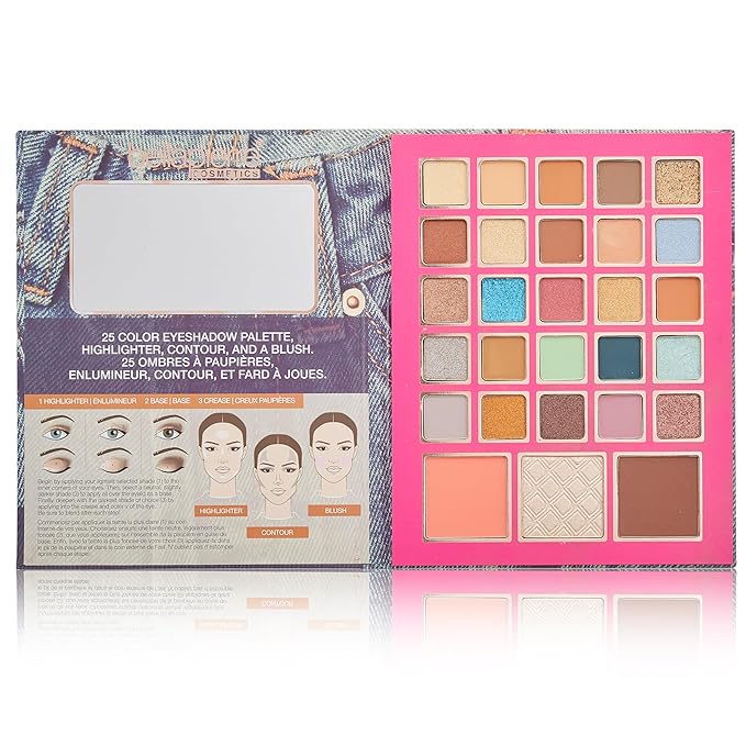 Bellapierre 90s Glam Face & Eye Book Palette | 25 Eyeshadow Shades with Blush, Bronzer, & Highlighter | Non-Toxic & Paraben Free | Vegan & Cruelty-Free
