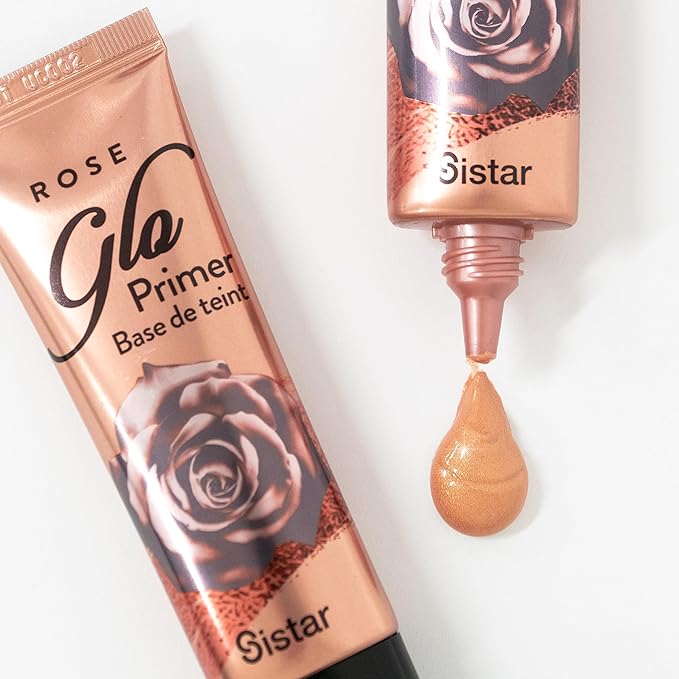 Sistar Rose Glo Primer - Base De Teint Liquid Glow Primer Sparkle Glitter Prime Foundation Prep Rose Gold Infused With Rose Water