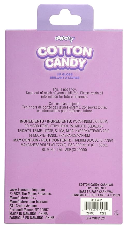 iscream Cotton Candy Carnival 3-piece Lip Gloss Set with Berry, Vanilla & Strawberry Scents