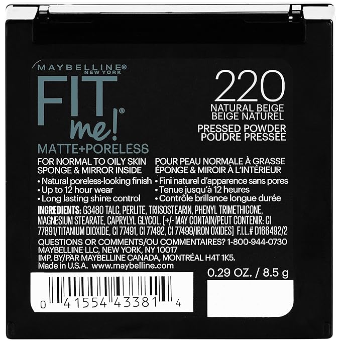 Maybelline Fit Me Matte + Poreless Pressed Powder, Liquid Foundation, Natural Beige, 1 Count Each