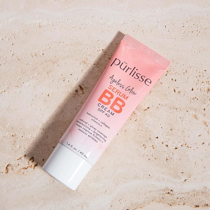 pūrlisse Ageless Glow Serum BB Cream SPF 40 - Glow BB Cream with SPF Enriched with Bakuchiol & Vitamin C to Help Improve Firmness & Reduce Wrinkles for Dewy Skin - Medium Warm (1.4 oz)