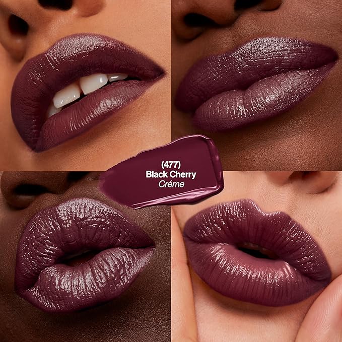 Revlon Super Lustrous Lipstick, Creamy Formula For Soft, Fuller-Looking Lips, Moisturized Feel, 477 Black Cherry, 0.15 oz