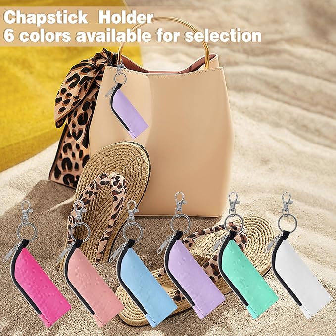 Chapstick Holder, 6 Pcs Lip Balm Sleeve Pouch, Portable Lipstick Holder Bag, Clip-on Makeup Travel Accessories, Great Stuffers for Women