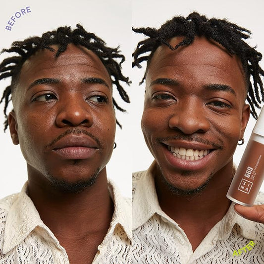 3INA MAKEUP - The 3 in 1 Foundation 669 - Base de Maquillaje Marron oscuro con Subtono Amarillo - Base 3 en 1 con Primer y Corrector - Base Maquillaje con SPF 15 y Vitamina C - Vegan - Cruelty Free