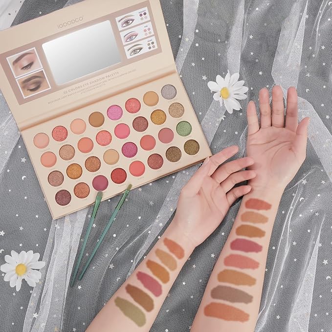 32 Colors Highly Pigmented Eyeshadow Palette with 13 pcs Makeup Brushes Set, Matte&Shimmer Long Lasting Waterproof Eyeshadow Palette,Makeup Gift Set for Women.