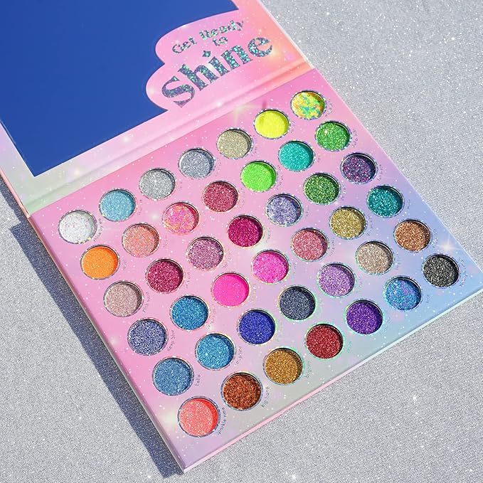 Kara Beauty Mega Glitz Pressed Glitter Palette - 42 Glitter Eyeshadow Shades for Face & Eye Makeup, Fine and Chunky Textures, Makeup Palette, No Glue Needed, Sparkly Makeup Kit for Girls & Kids