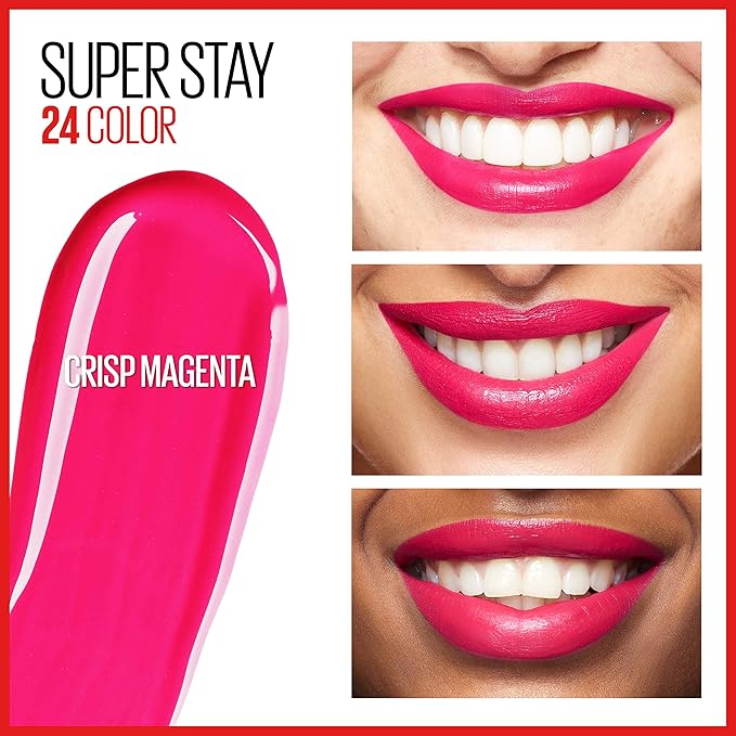 Maybelline Super Stay 24, 2-Step Liquid Lipstick Makeup, Long Lasting Highly Pigmented Color with Moisturizing Balm, Crisp Magenta, Neon Pink, 1 Count